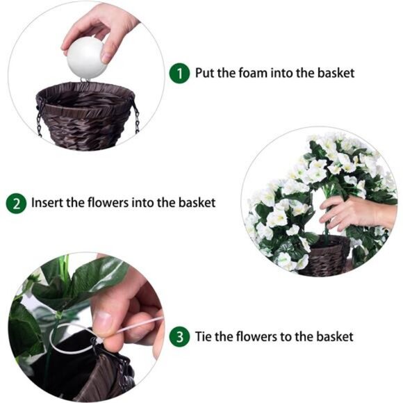 Artificial Faux Hanging White Flowers Plants Basket for Outdoor Outside - Picture 6 of 7